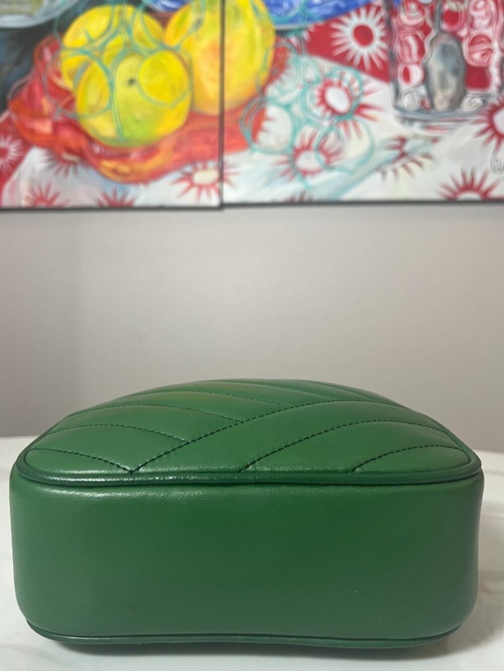 Tory Burch Kira Chevron Emerald Green Camera Bag Chain Crossbody - Picture 6 of 15